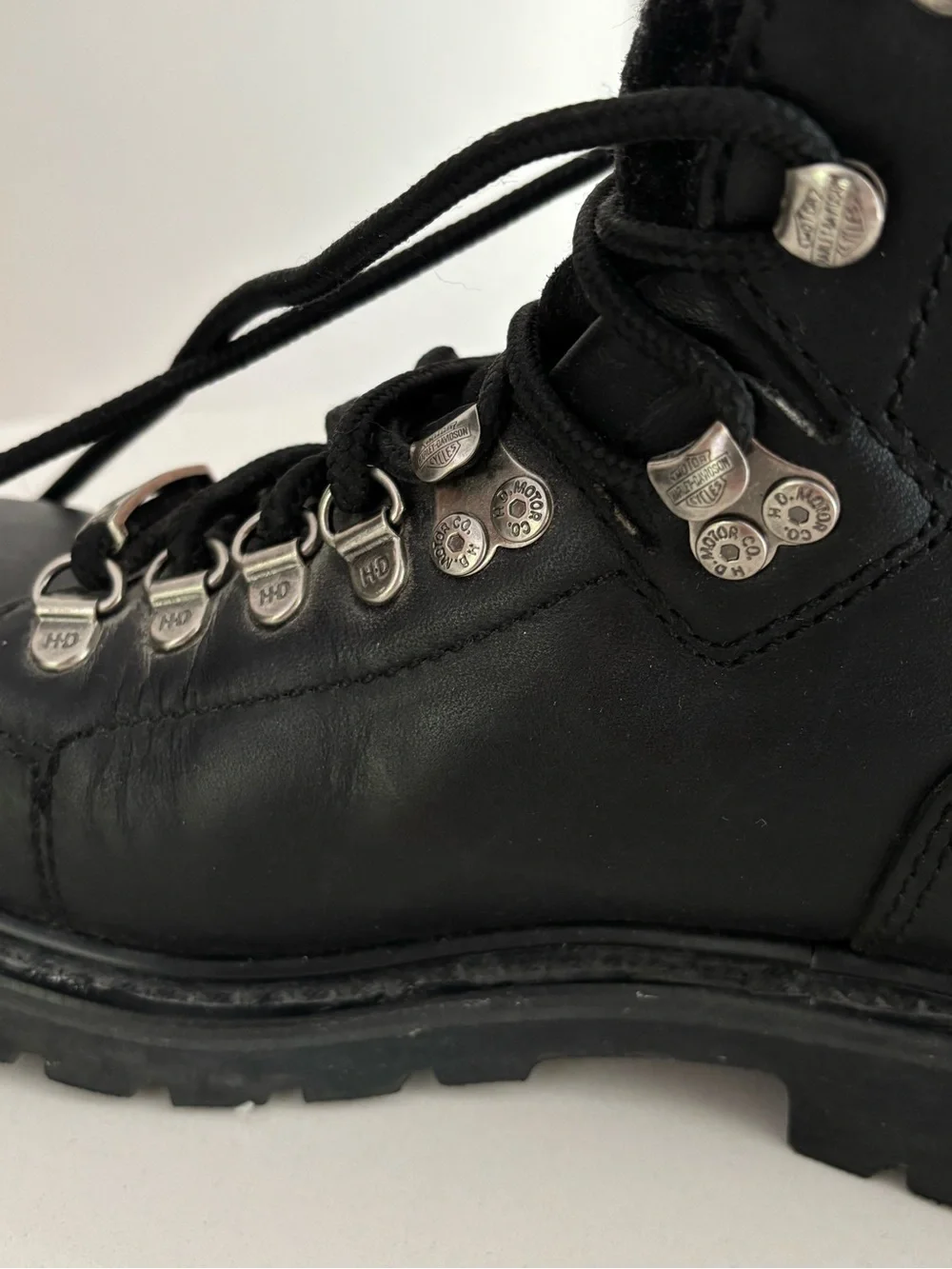 Harley-Davidson Black Leather Lace-Up Motorcycle Boots with Metal Eyelets